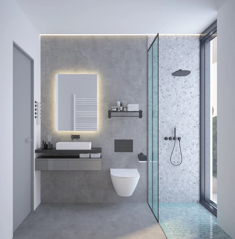 کاشی حمام طوسی مات با نمایی لوکس و چشم‌ نواز
